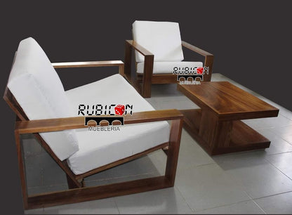 Sala de madera sólida de parota con mesa de centro estilo minimalista 3 piezas