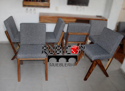 Silla de madera sólida de parota tapizada mod. Sunrise para comedor