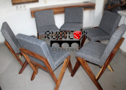 Silla de madera sólida de parota tapizada mod. Sunrise para comedor