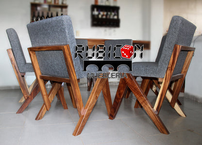 Silla de madera sólida de parota tapizada mod. Sunrise para comedor