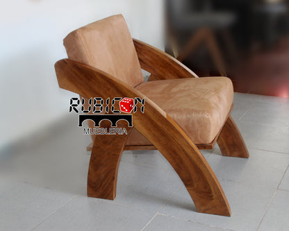 Sillón de madera de parota para sala sofá con cojines mod. Artemis