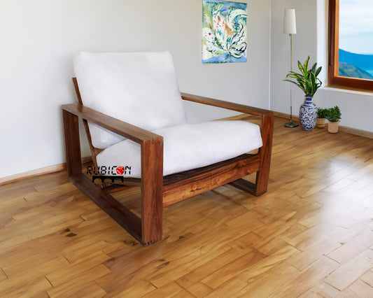 Sillón de madera de parota para sala sofá con cojines mod. Mirín