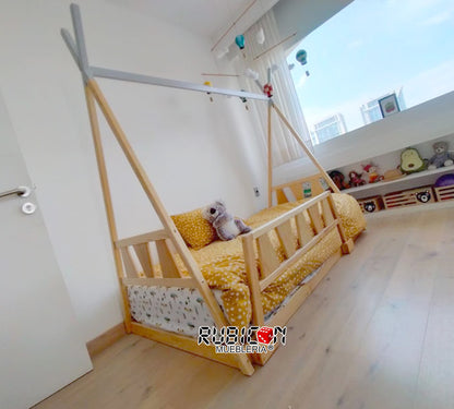 Cama Tipi Montessori de madera recámara infantil