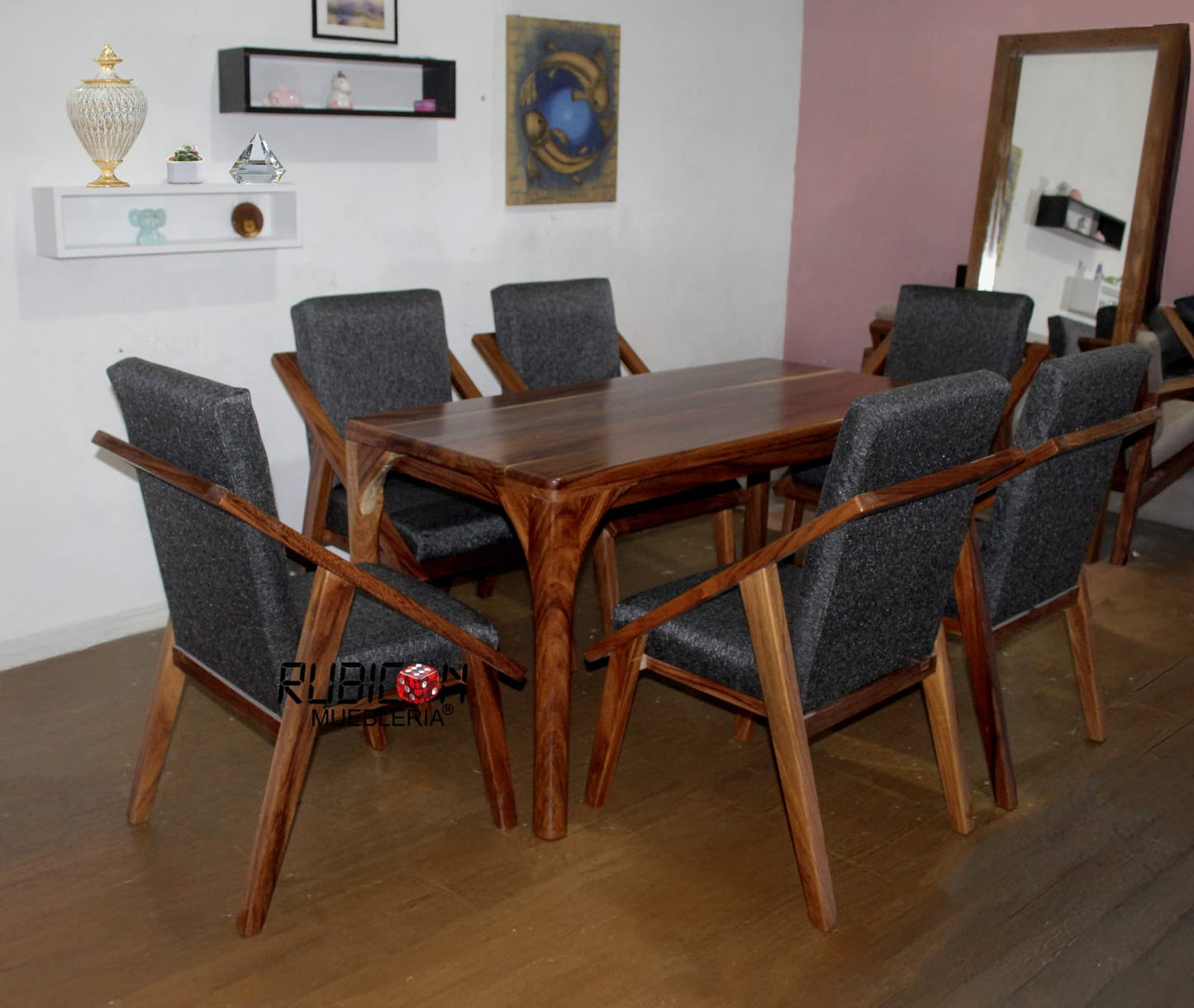 Comedor de madera sólida de parota 1 mesa y 6 sillas