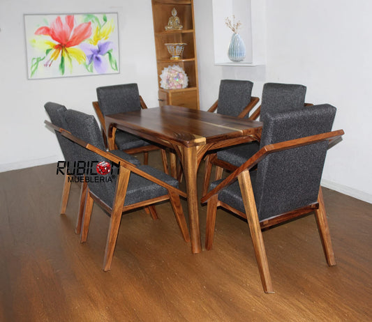 Comedor de madera sólida de parota 1 mesa y 6 sillas