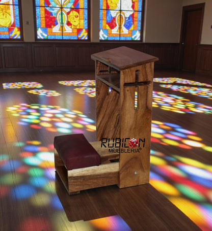 Reclinatorio banco taburete para rezar de madera sólida de parota