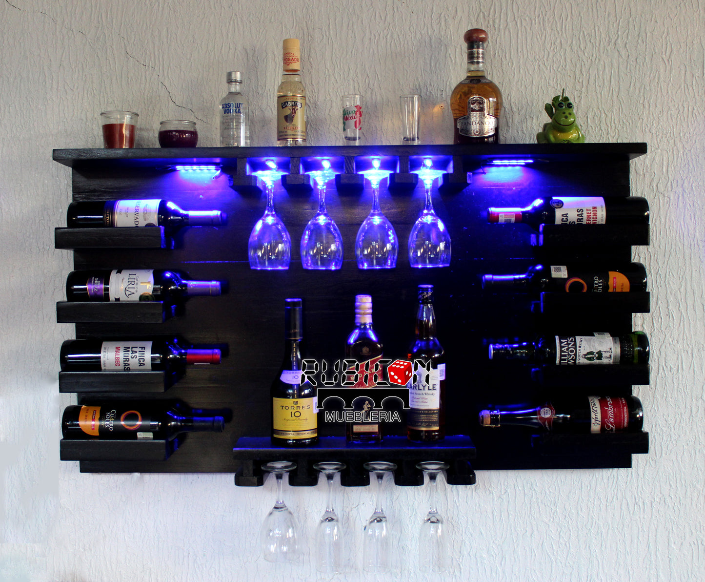 Cantina de madera cava porta botellas soporte de copas con luces leds