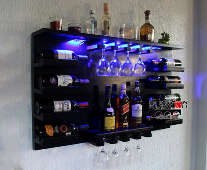 Cantina de madera cava porta botellas soporte de copas con luces leds