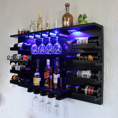 Cantina de madera cava porta botellas soporte de copas con luces leds