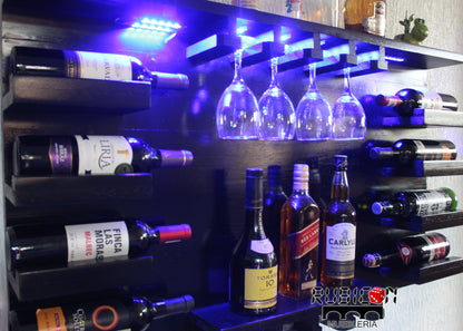 Cantina de madera cava porta botellas soporte de copas con luces leds