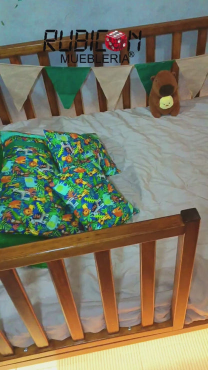 Cama Montessori de madera recamara para niños cuna con barandales