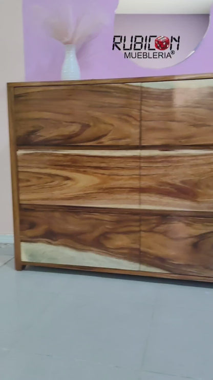 Cómoda de parota natural cajonera estante
