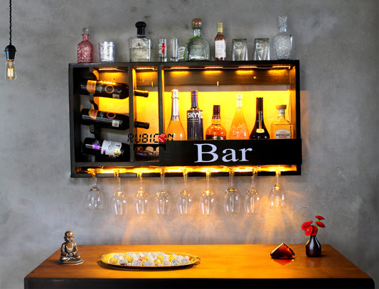 Cava flotante con luces led mini bar de madera