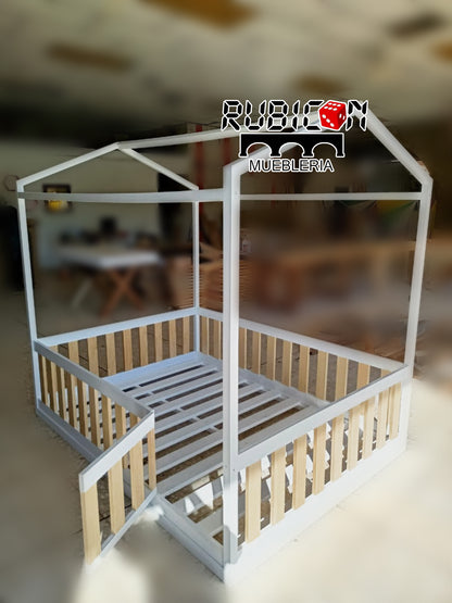 CAMA MONTESSORI CON PUERTA CASITA DE SUEÑOS  RECÁMARA INFANTIL