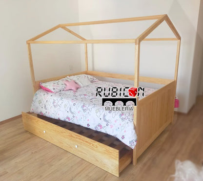 Cama Canguro de madera casita Montessori recámara infantil
