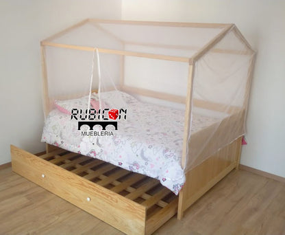 Cama Canguro de madera casita Montessori recámara infantil